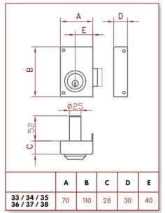 CERRADURA SOBREPONER 33/07   JIS
